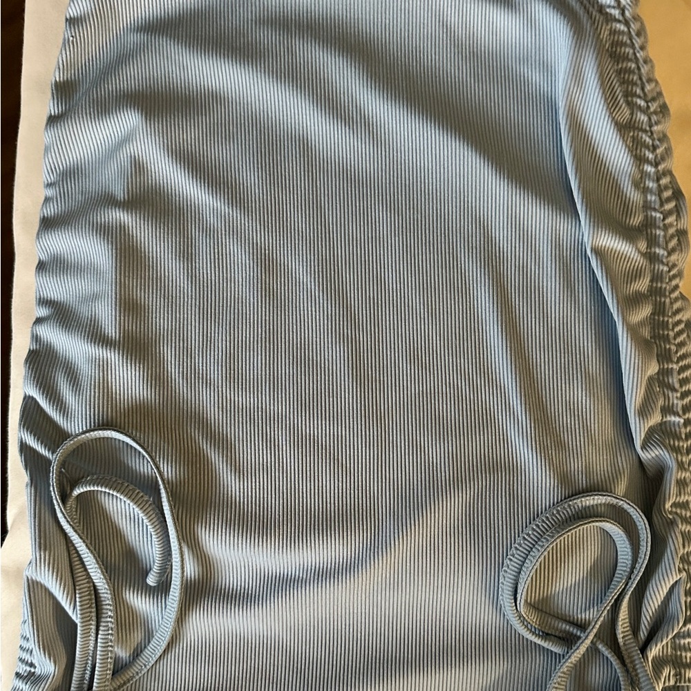 Light Blue Ribbed Tube Skirt With Drawstring Sides - SHEIN Size XS